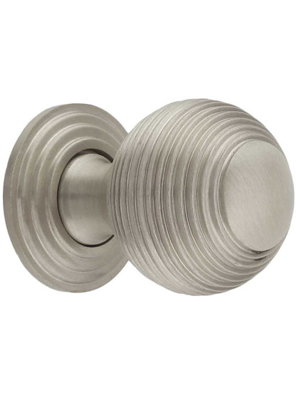 Solid-Brass Reeded Round Knob with Rosette - 1 1/4" Diameter